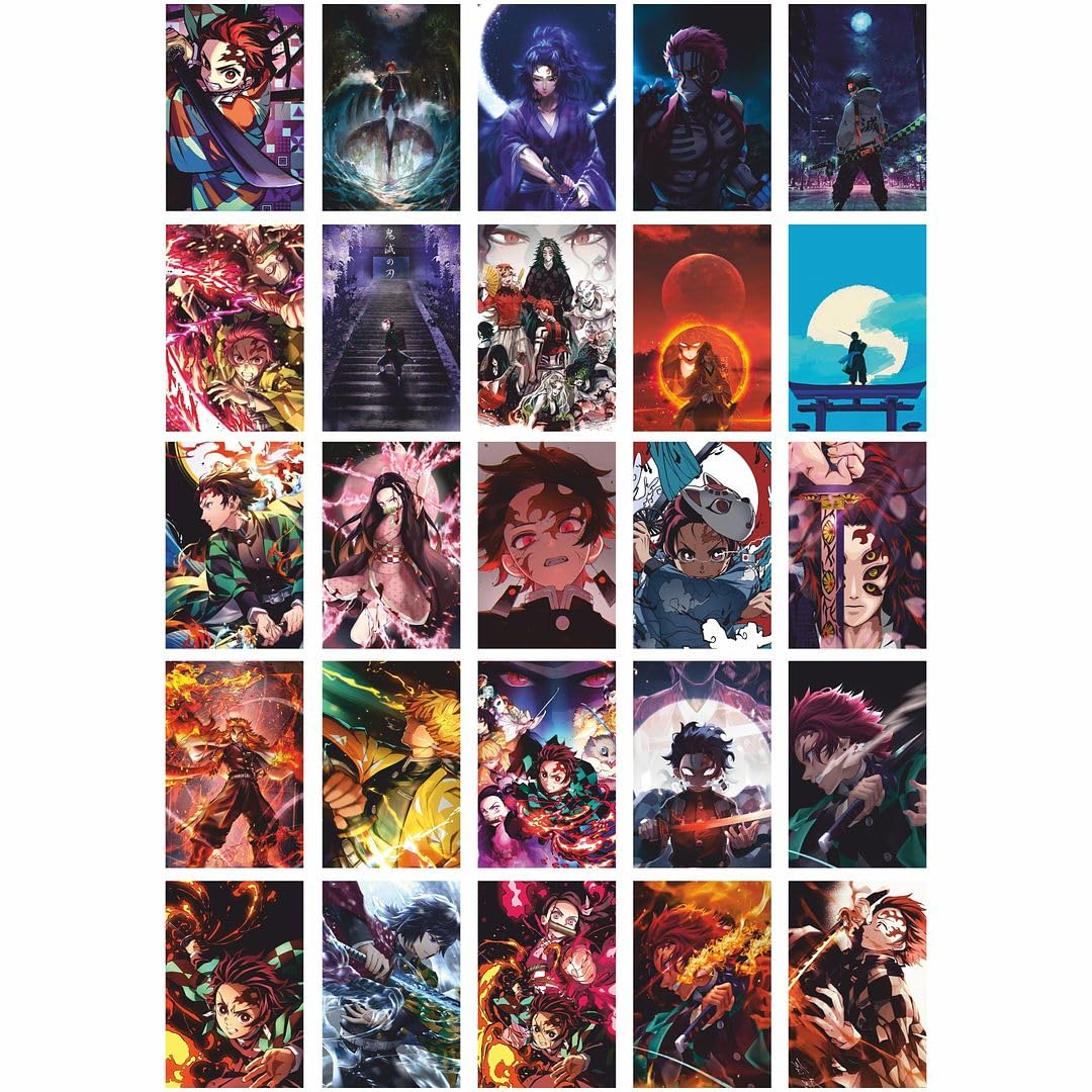 Cvanu 25Pcs Anime Demon Slayers Aesthetic Pattern Printed Collage Kit Posters With Double Sided Tape For Wall Decoration (6Inchx